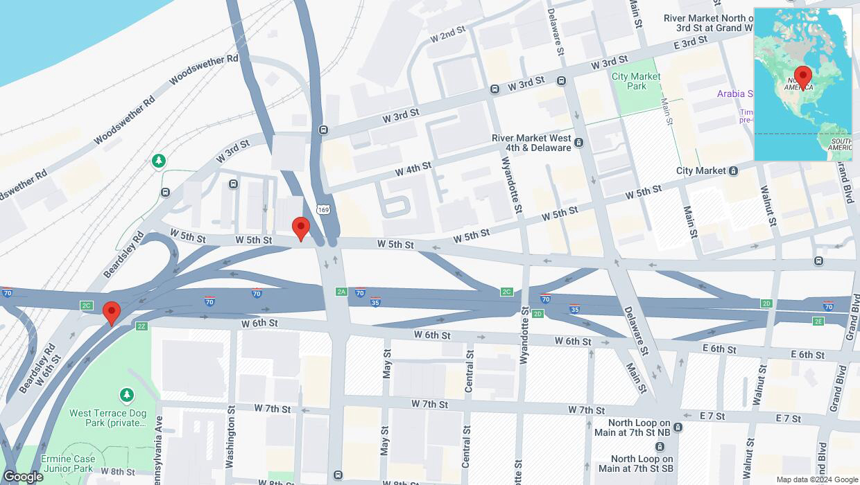 A detailed map that shows the affected road due to 'West 5th Street: bridge closed from West Fifth Street to I-35 South' on September 27th at 10:29 p.m.