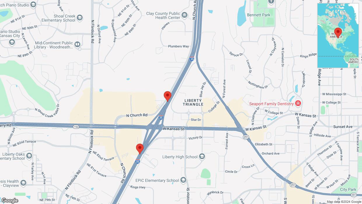 A detailed map that shows the affected road due to 'I-35 temporarily closed in Liberty' on September 27th at 10:41 p.m.