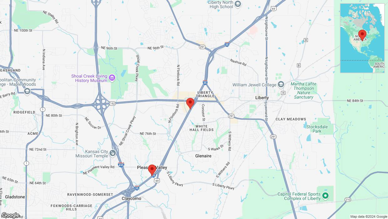 A detailed map that shows the affected road due to 'I-35 temporarily closed in Liberty' on September 27th at 10:41 p.m.