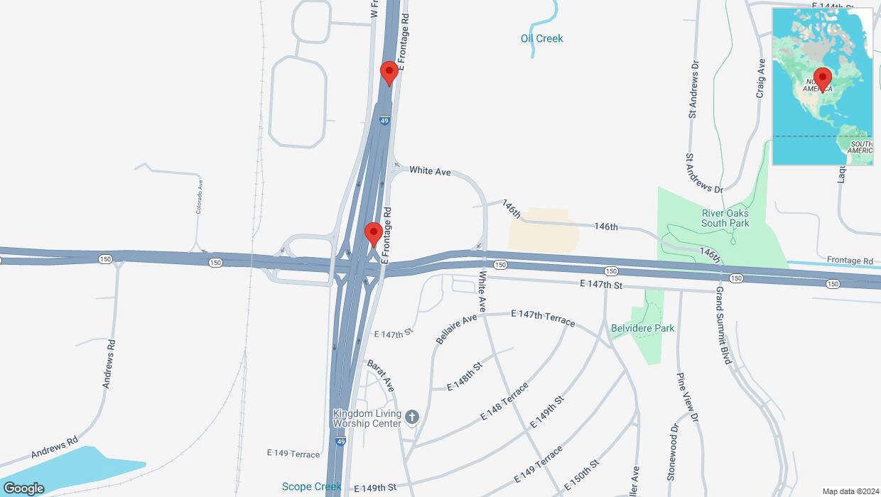 A detailed map that shows the affected road due to 'I-49 North closed in Grandview' on September 28th at 11 p.m.