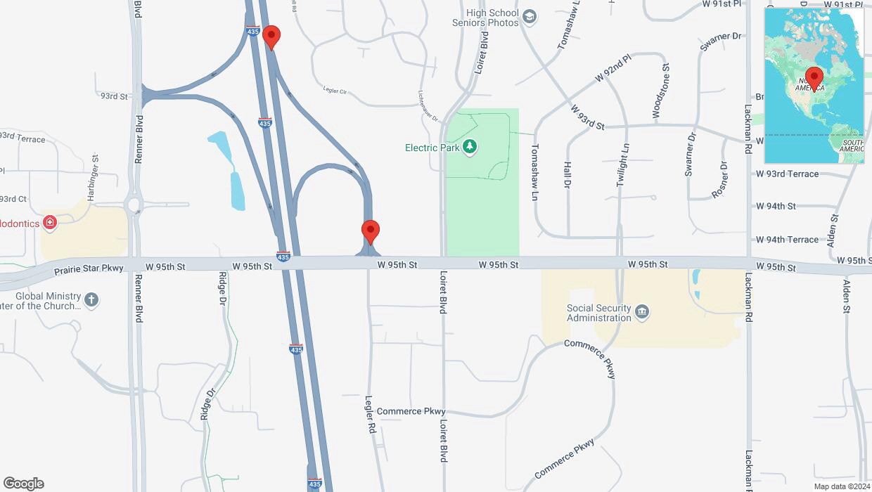 A detailed map that shows the affected road due to 'Broken down vehicle on West 95th Street in Lenexa' on September 29th at 2:54 p.m.