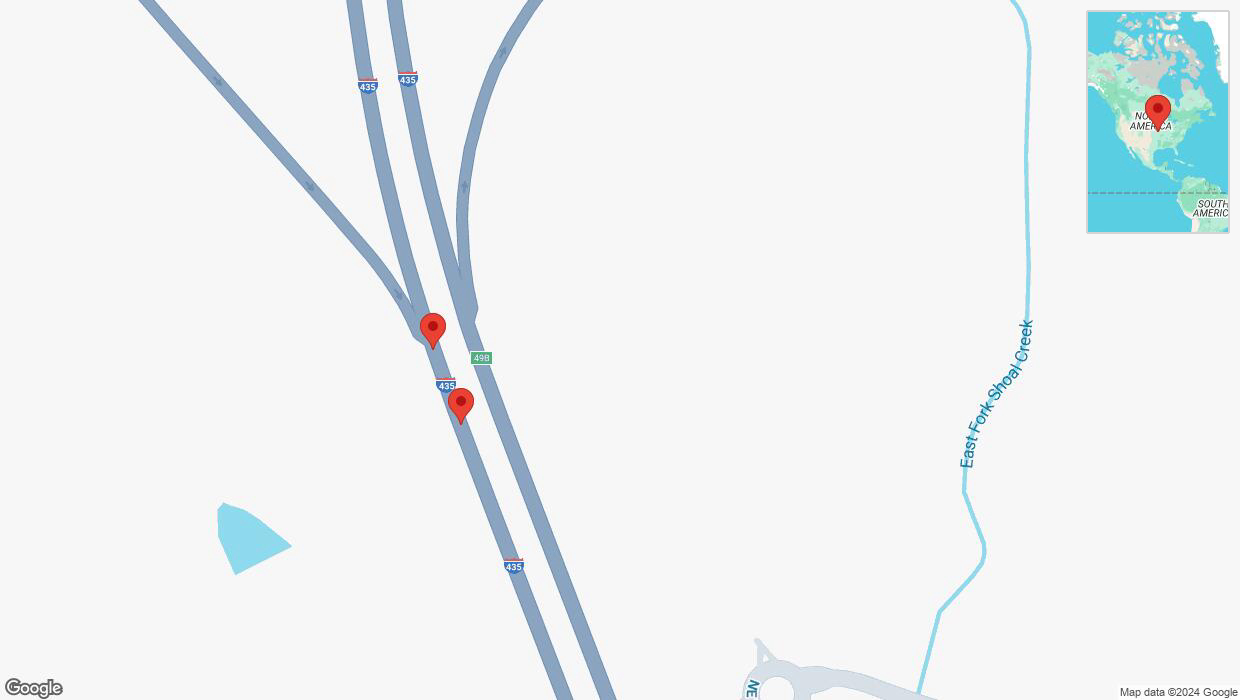 A detailed map that shows the affected road due to 'Broken down vehicle on southbound I-435 in Kansas City' on September 29th at 6:54 p.m.