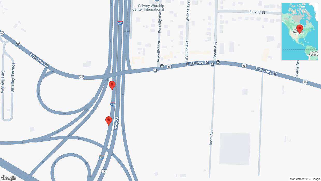 A detailed map that shows the affected road due to 'Broken down vehicle on southbound I-435 in Kansas City' on September 29th at 8:06 p.m.