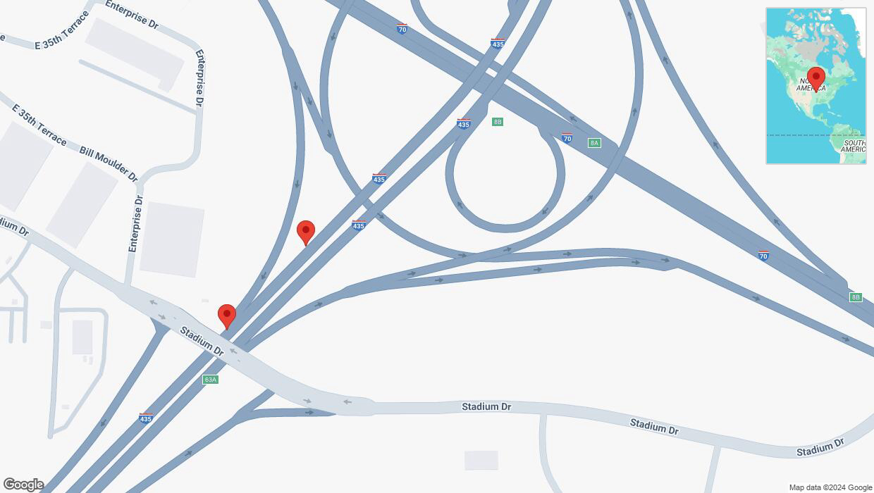 A detailed map that shows the affected road due to 'Broken down vehicle on southbound I-435 in Kansas City' on October 1st at 2:19 p.m.