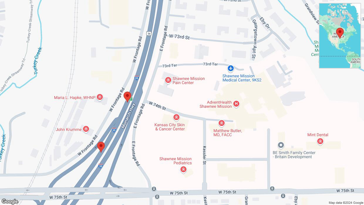 A detailed map that shows the affected road due to 'Broken down vehicle on westbound I-35 in Merriam' on September 30th at 4:19 p.m.