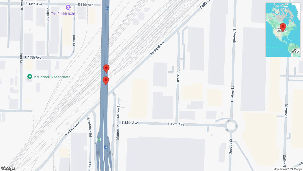 A detailed map that shows the affected road due to 'Broken down vehicle on northbound I-29/I-35 in North Kansas City' on October 1st at 1:55 p.m.