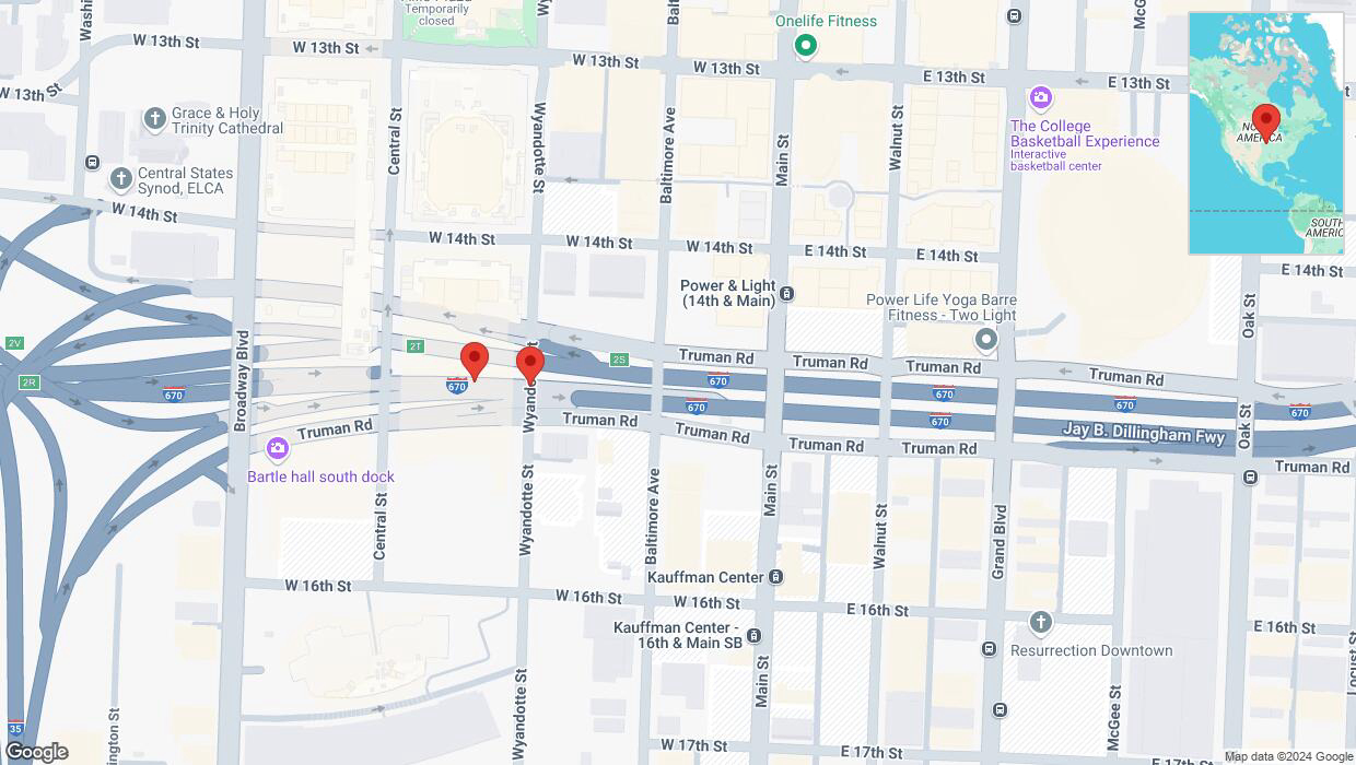 A detailed map that shows the affected road due to 'Broken down vehicle on eastbound I-670 in Kansas City' on October 1st at 5:49 p.m.