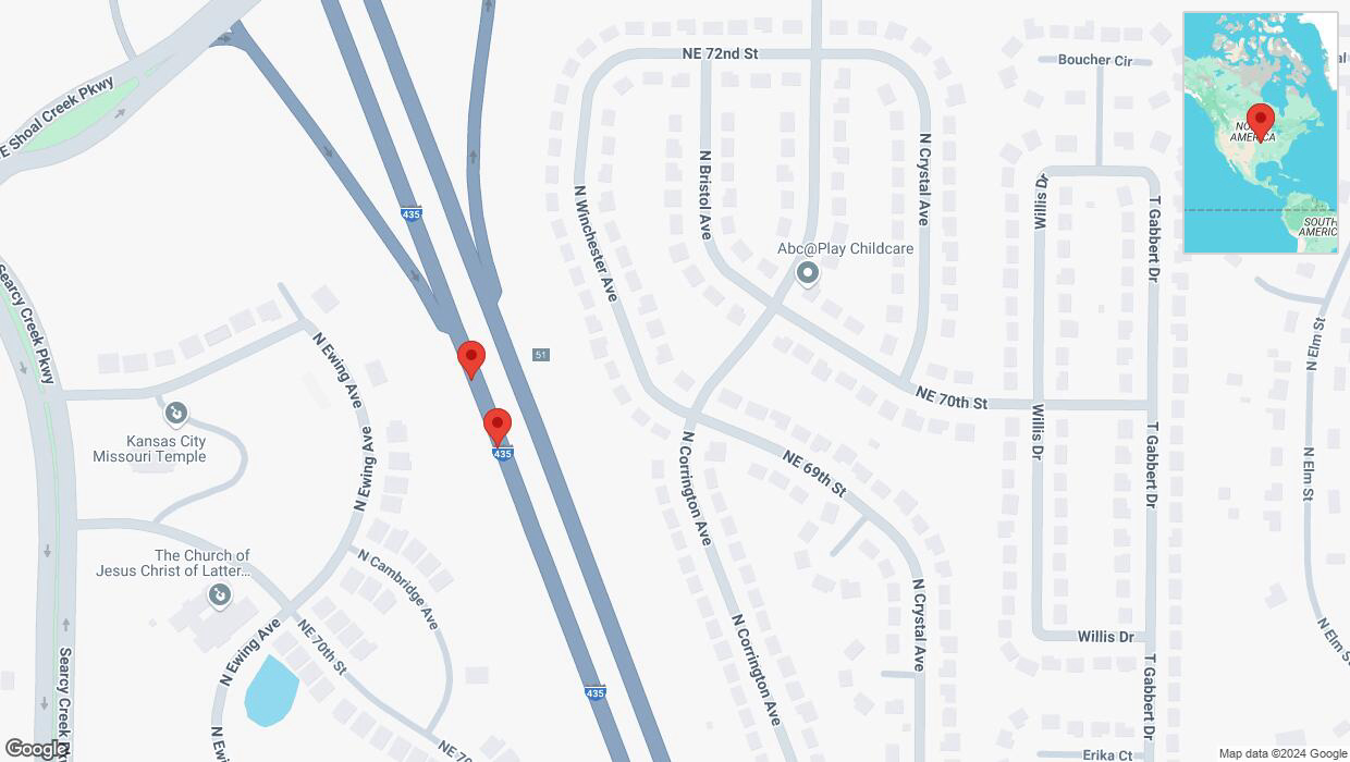 A detailed map that shows the affected road due to 'Broken down vehicle on southbound I-435 in Kansas City' on October 2nd at 8:07 p.m.