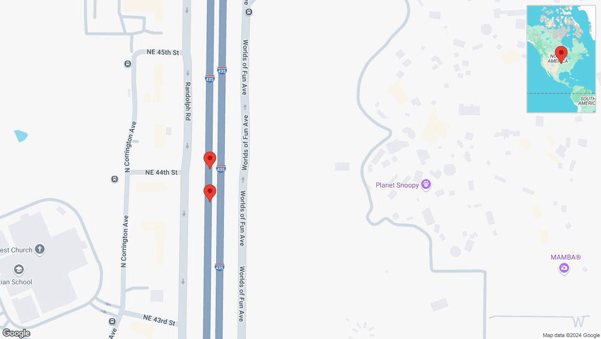 A detailed map that shows the affected road due to 'Broken down vehicle on southbound I-435 in Kansas City' on October 7th at 8:19 p.m.