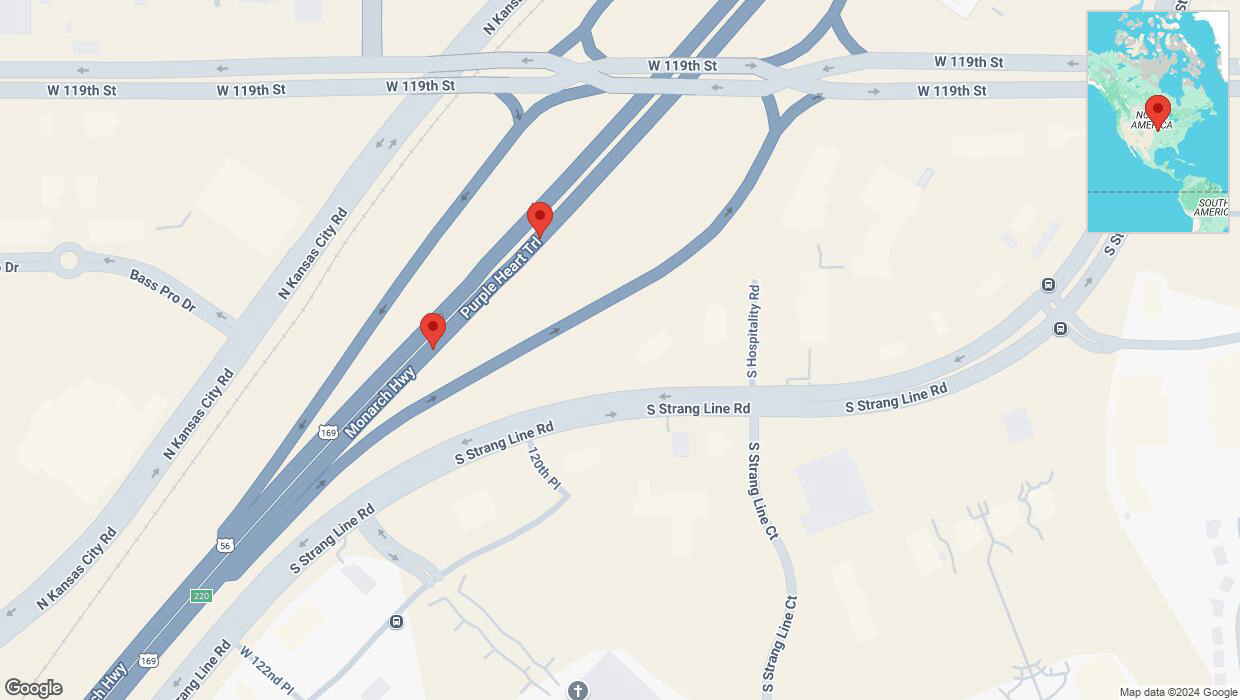 A detailed map that shows the affected road due to 'Broken down vehicle on eastbound I-35 in Olathe' on October 4th at 12:43 p.m.