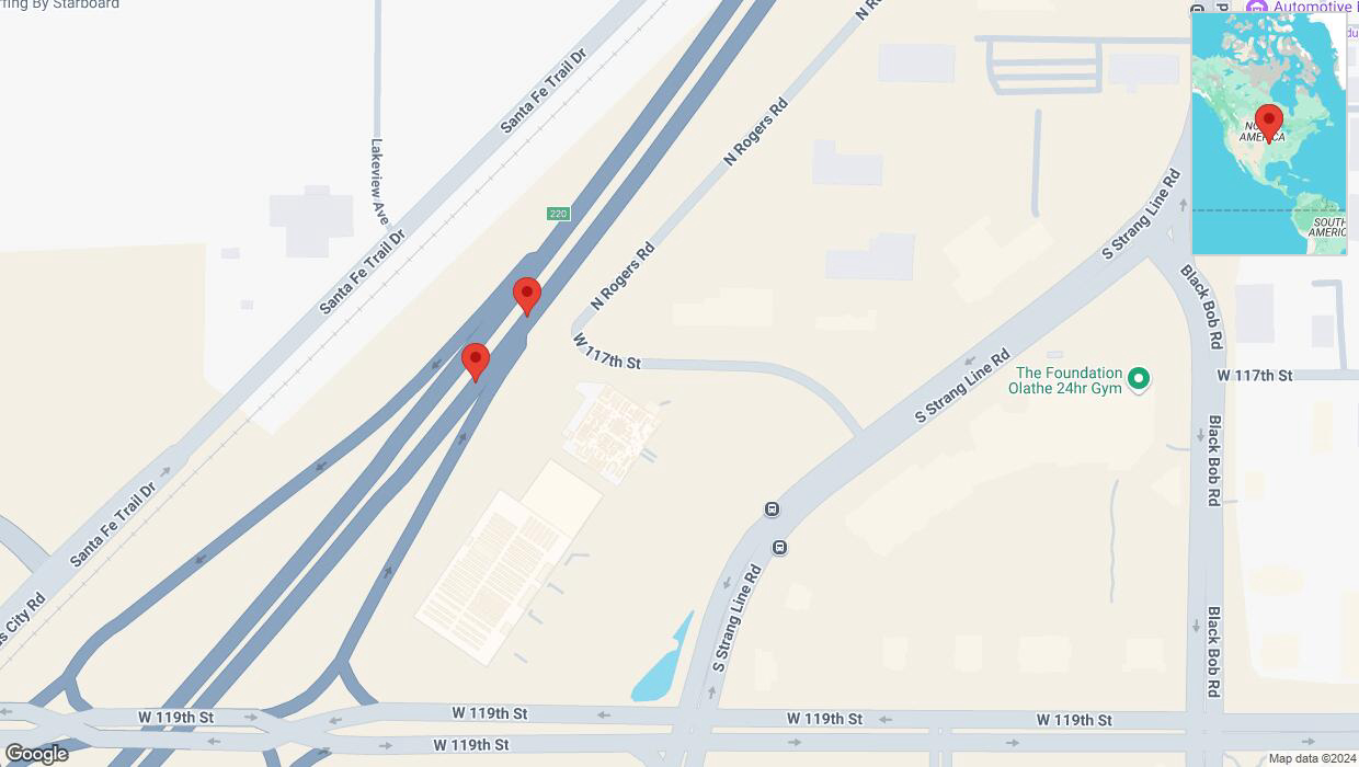A detailed map that shows the affected road due to 'Broken down vehicle on eastbound I-35 in Olathe' on October 4th at 2:07 p.m.