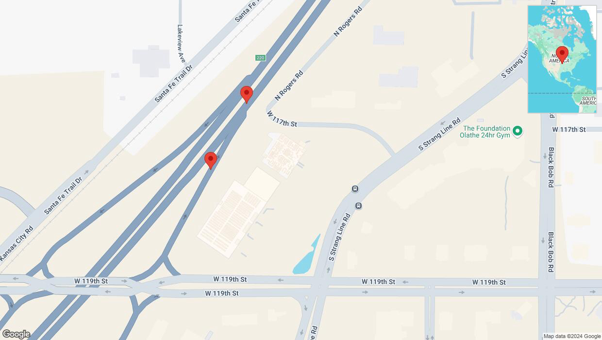 A detailed map that shows the affected road due to 'Broken down vehicle on South Strang Line Road in Olathe' on October 4th at 2:01 p.m.