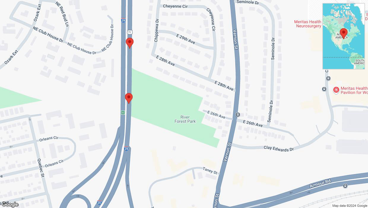 A detailed map that shows the affected road due to 'Broken down vehicle on northbound I-29/I-35 in North Kansas City' on October 4th at 8:21 p.m.