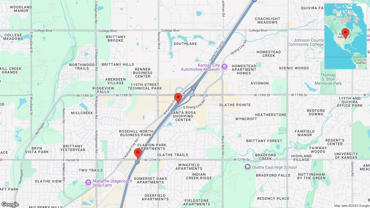 A detailed map that shows the affected road due to 'Incident on westbound I-35 in Olathe' on October 4th at 7:03 p.m.