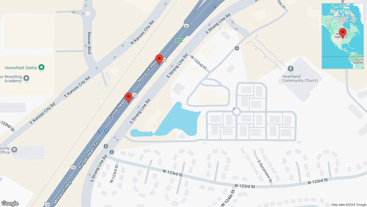 A detailed map that shows the affected road due to 'Warning in Olathe: Crash reported on eastbound I-35' on October 4th at 7:51 p.m.