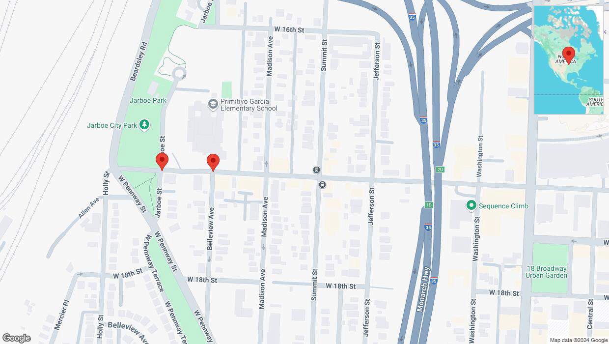 A detailed map that shows the affected road due to 'West 17 Street closed in Kansas City' on October 4th at 8:39 p.m.