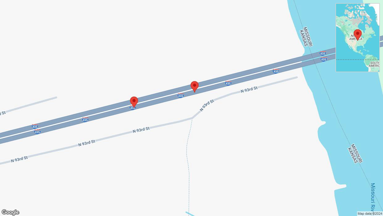 A detailed map that shows the affected road due to 'Broken down vehicle on northbound I-435 in Kansas City' on October 5th at 7:38 p.m.