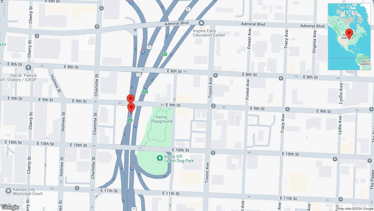 A detailed map that shows the affected road due to 'Crash update: East 9th Street' on October 5th at 11:44 p.m.