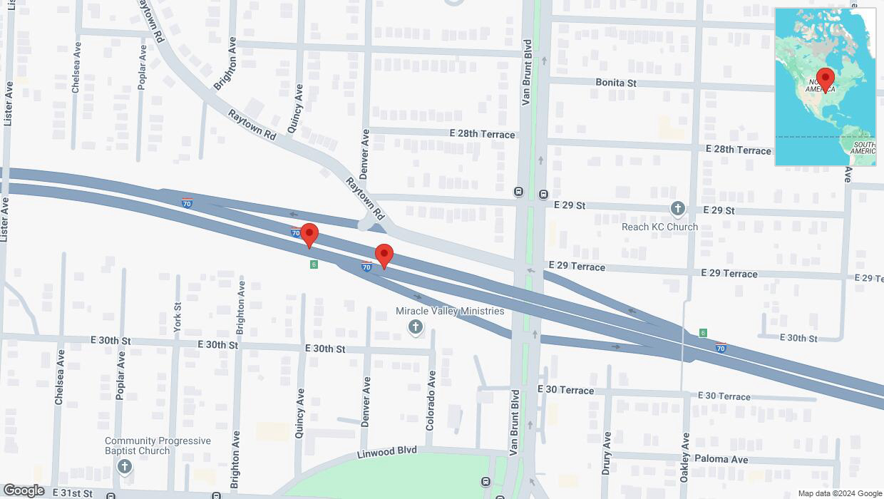A detailed map that shows the affected road due to 'Broken down vehicle on eastbound I-70 in Kansas City' on October 6th at 1:26 p.m.