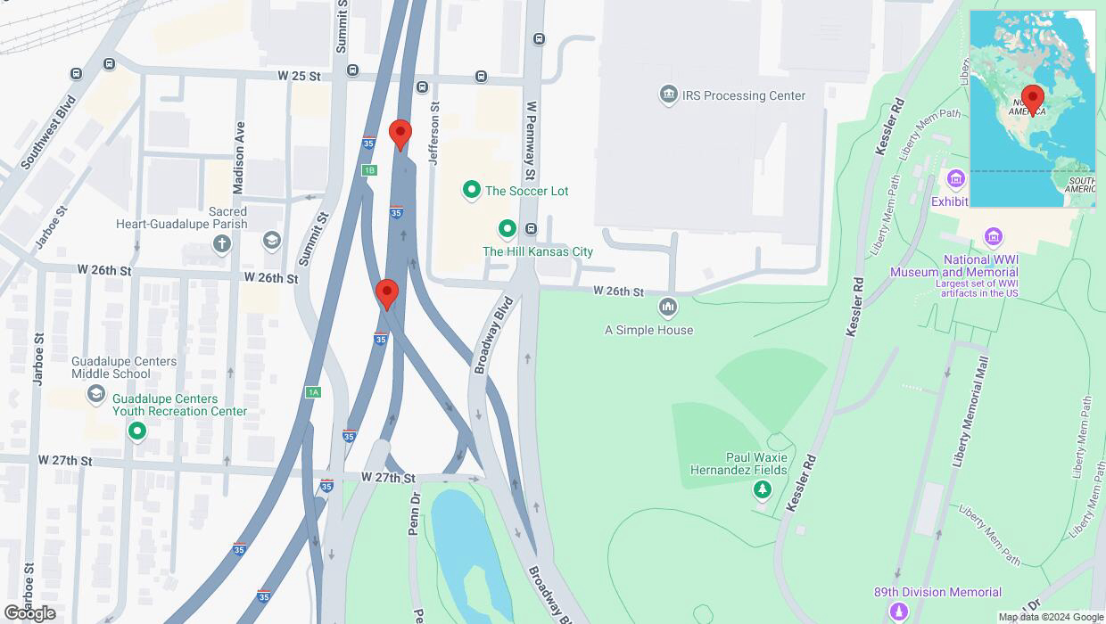 A detailed map that shows the affected road due to 'Broken down vehicle on northbound I-35 in Kansas City' on October 6th at 3:26 p.m.