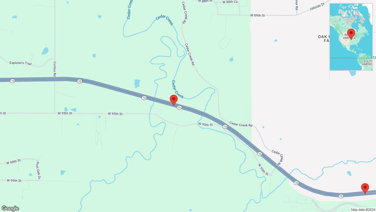 A detailed map that shows the affected road due to 'Left lane on K-10 closed in De Soto' on October 8th at 9:16 p.m.