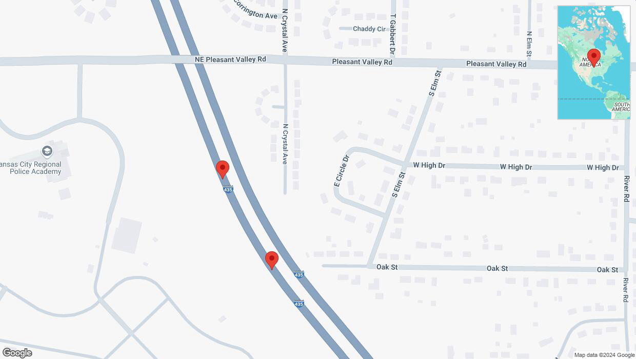 A detailed map that shows the affected road due to 'Broken down vehicle on southbound I-435 in Kansas City' on October 8th at 10:48 p.m.