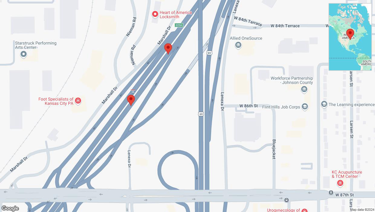 A detailed map that shows the affected road due to 'Broken down vehicle on eastbound I-35 in Lenexa' on October 9th at 4:48 p.m.