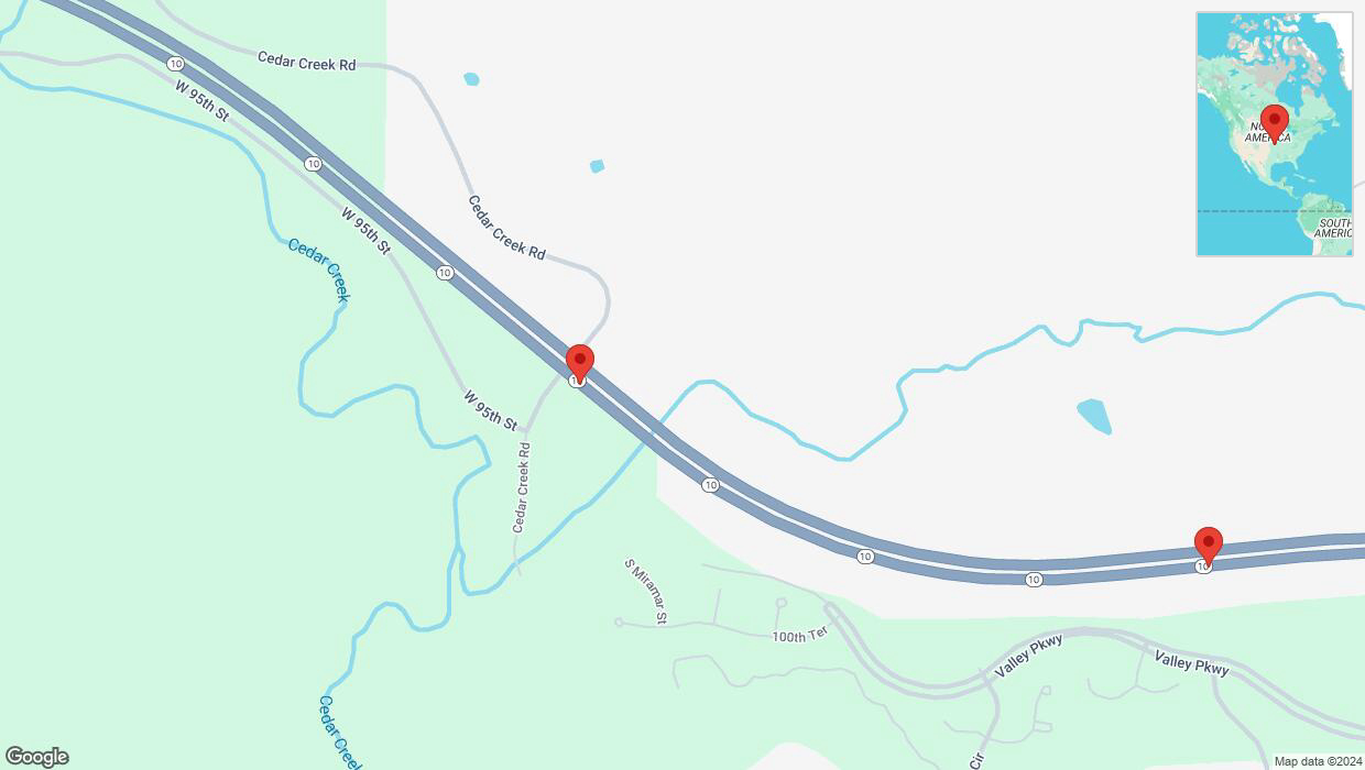 A detailed map that shows the affected road due to 'Left lane on K-10 closed in De Soto' on October 9th at 1:17 p.m.