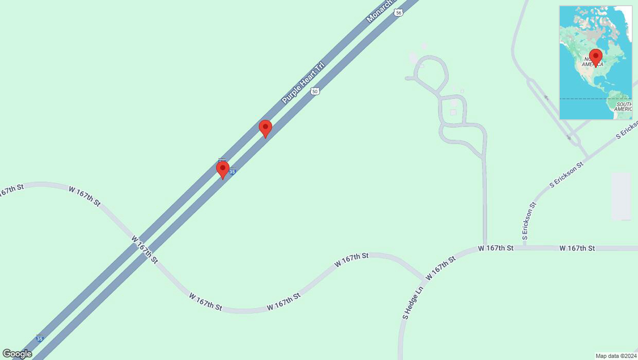 A detailed map that shows the affected road due to 'Broken down vehicle on eastbound I-35 in Olathe' on October 9th at 4:18 p.m.