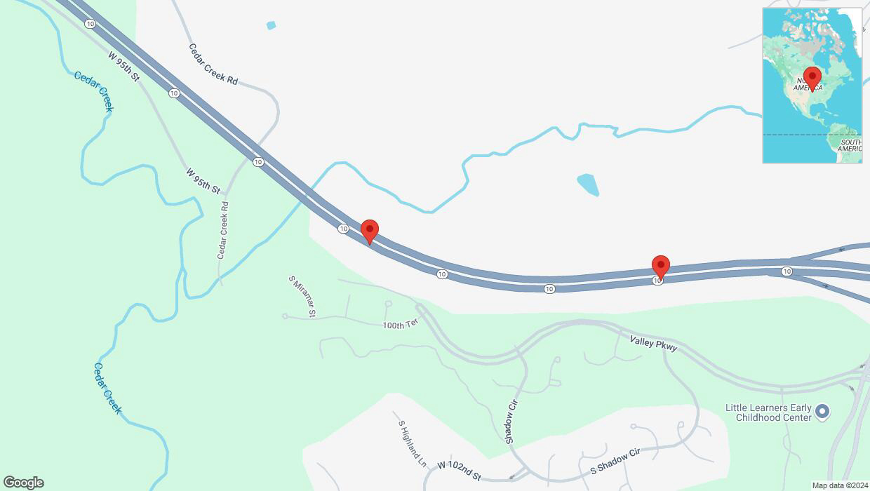A detailed map that shows the affected road due to 'Left lane on K-10 closed in Olathe' on October 10th at 3:23 p.m.