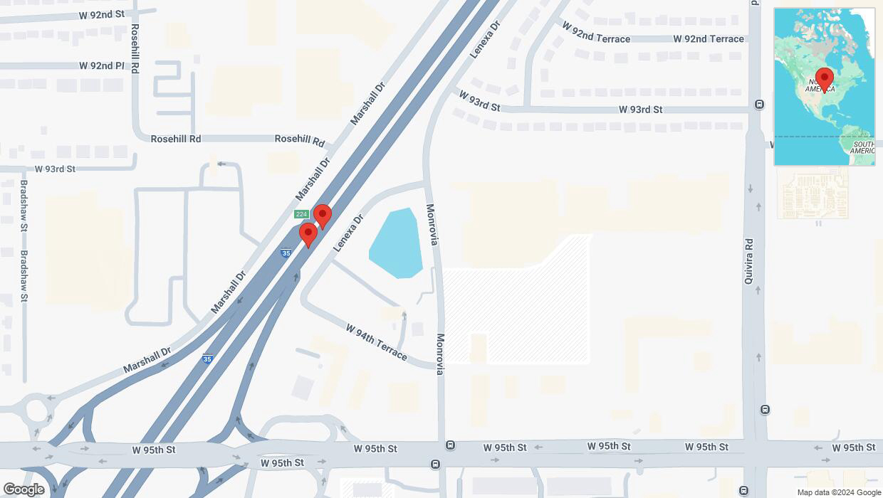 A detailed map that shows the affected road due to 'Broken down vehicle on eastbound I-35 in Lenexa' on October 10th at 6:42 p.m.