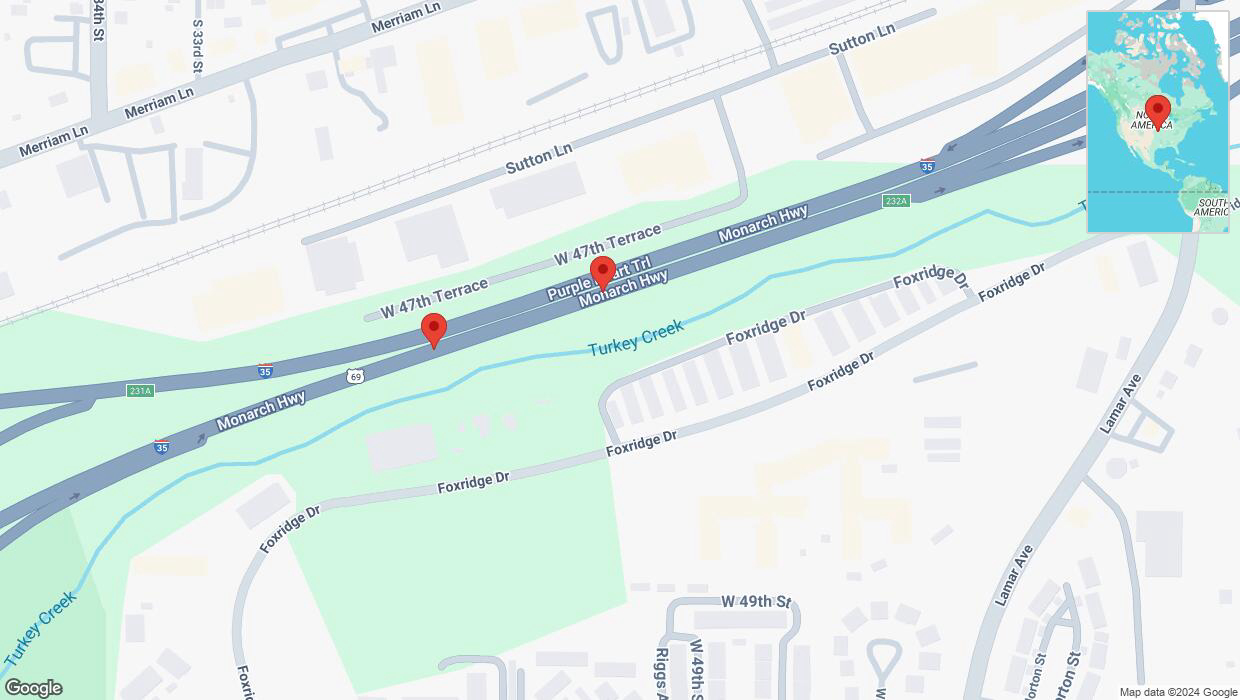A detailed map that shows the affected road due to 'Broken down vehicle on northbound I-35 in Mission' on October 11th at 5:07 p.m.