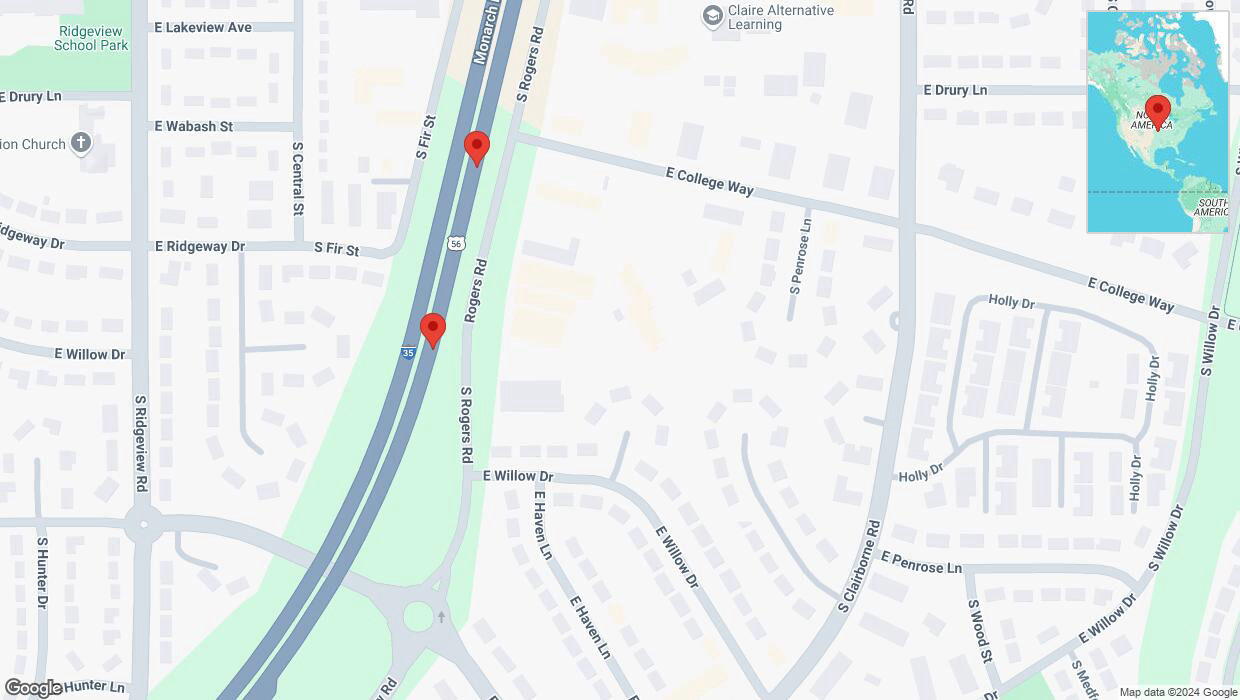 A detailed map that shows the affected road due to 'Broken down vehicle on eastbound I-35 in Olathe' on October 11th at 1:24 p.m.