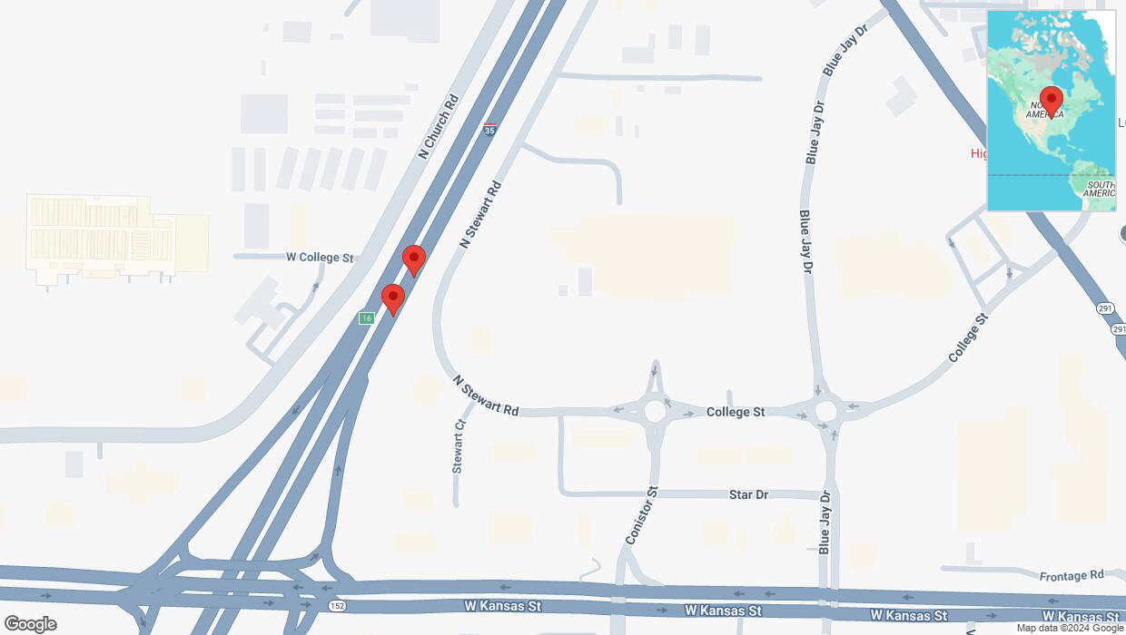 A detailed map that shows the affected road due to 'Warning in Liberty: Crash reported on northbound I-35' on October 11th at 7:01 p.m.