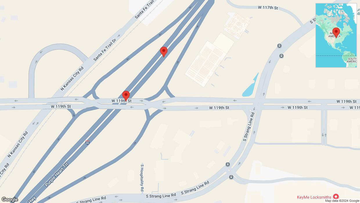 A detailed map that shows the affected road due to 'Broken down vehicle on eastbound I-35 in Olathe' on October 11th at 8:25 p.m.