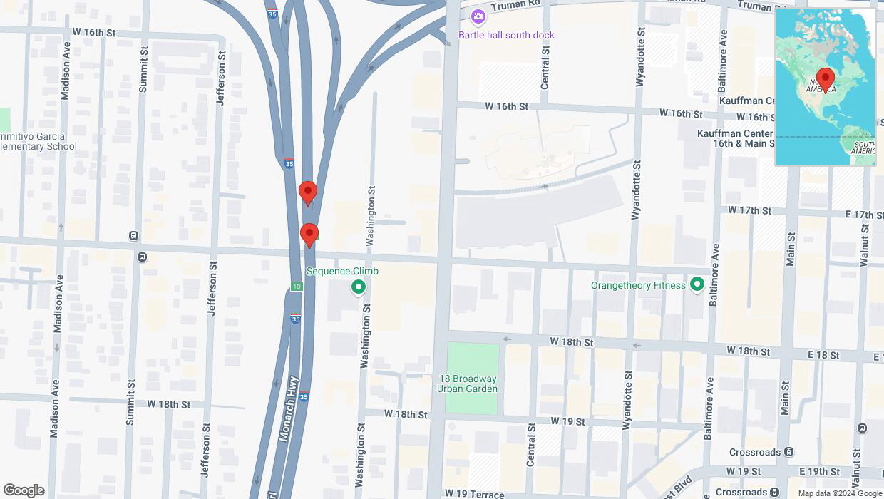 A detailed map that shows the affected road due to 'Broken down vehicle on northbound I-35 in Kansas City' on October 12th at 8:37 p.m.