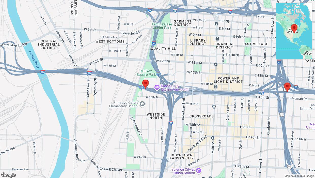 A detailed map that shows the affected road due to 'Kansas City: I-670 temporarily closed' on October 12th at 11:49 p.m.