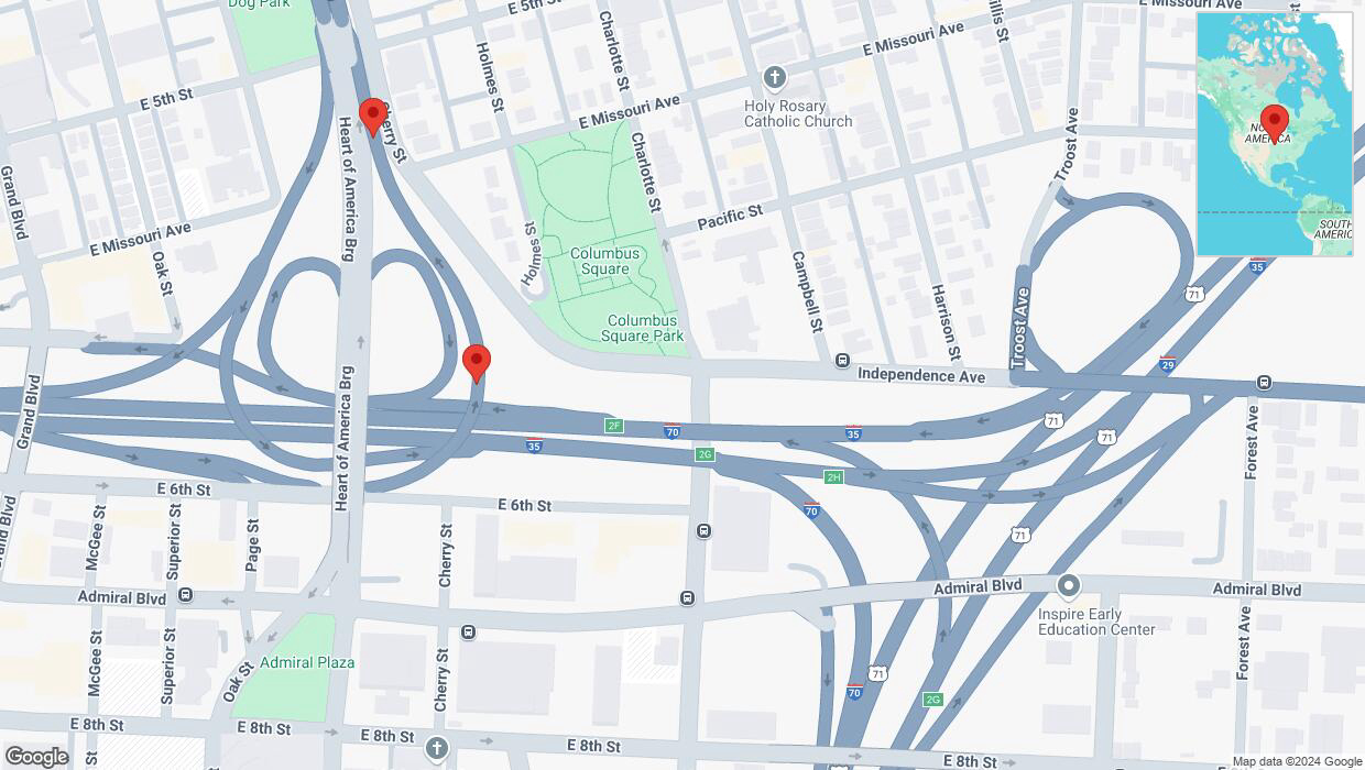 A detailed map that shows the affected road due to 'Broken down vehicle on Cherry Street in Kansas City' on October 13th at 1:29 p.m.