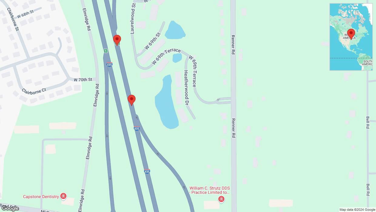 A detailed map that shows the affected road due to 'Broken down vehicle on northbound I-435 in Shawnee' on October 13th at 5:11 p.m.