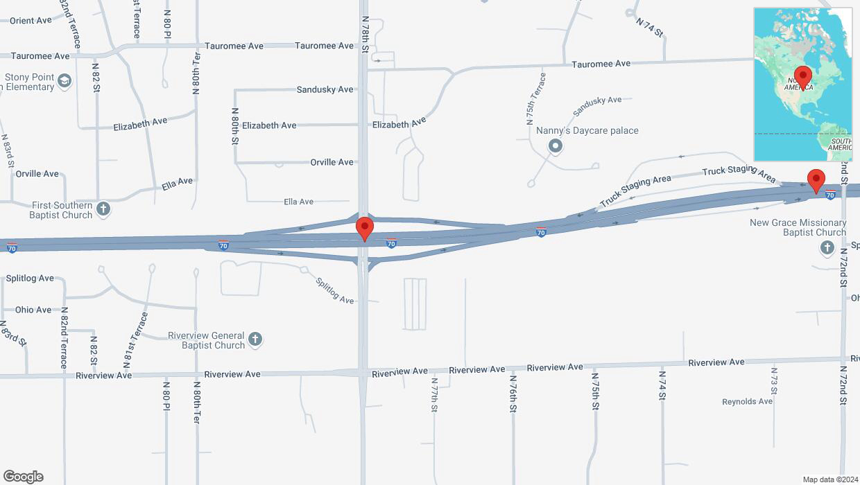 A detailed map that shows the affected road due to 'Warning: Crash on eastbound I-70 in Kansas City' on October 13th at 7:47 p.m.