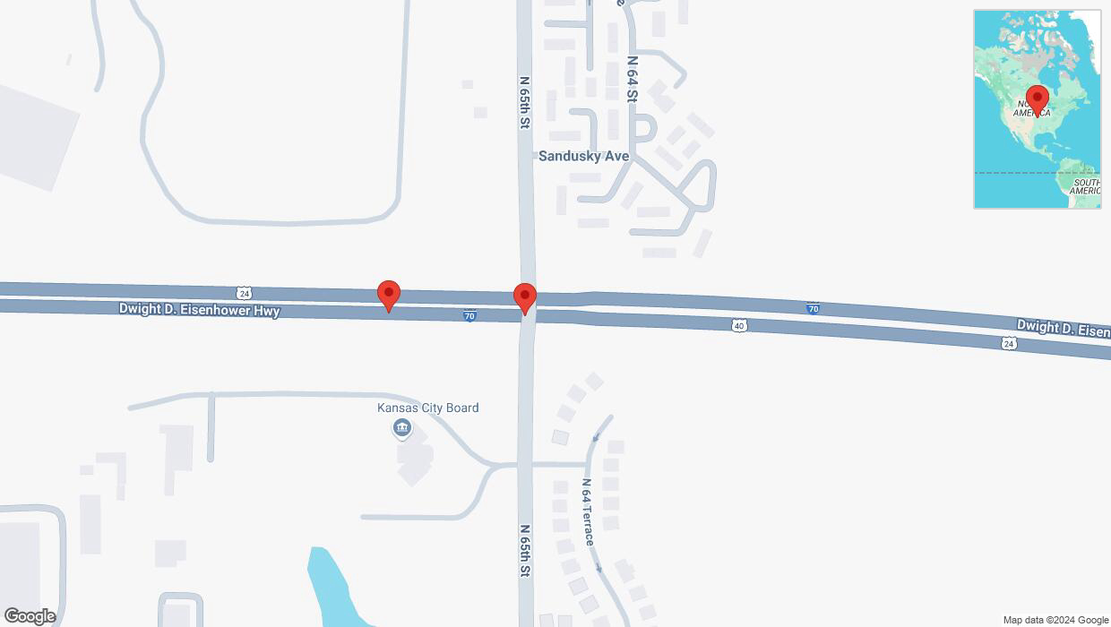 A detailed map that shows the affected road due to 'Broken down vehicle on eastbound I-70 in Kansas City' on October 15th at 5:22 p.m.