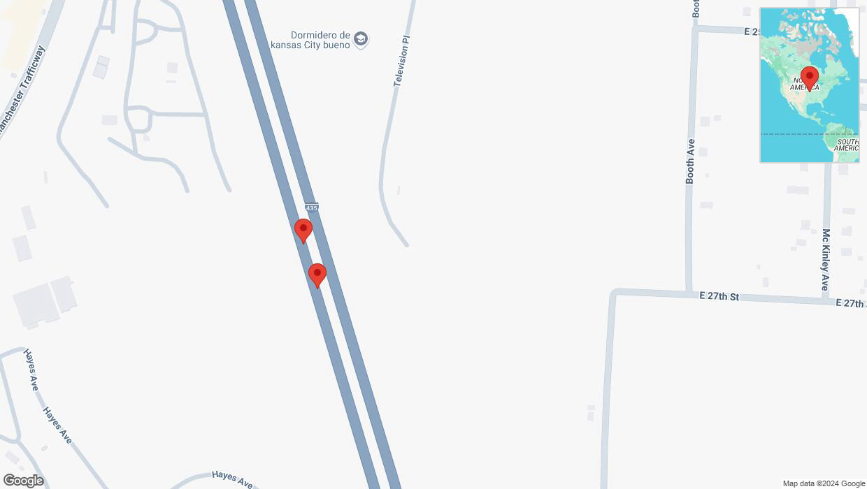 A detailed map that shows the affected road due to 'Broken down vehicle on southbound I-435 in Kansas City' on October 15th at 6:34 p.m.