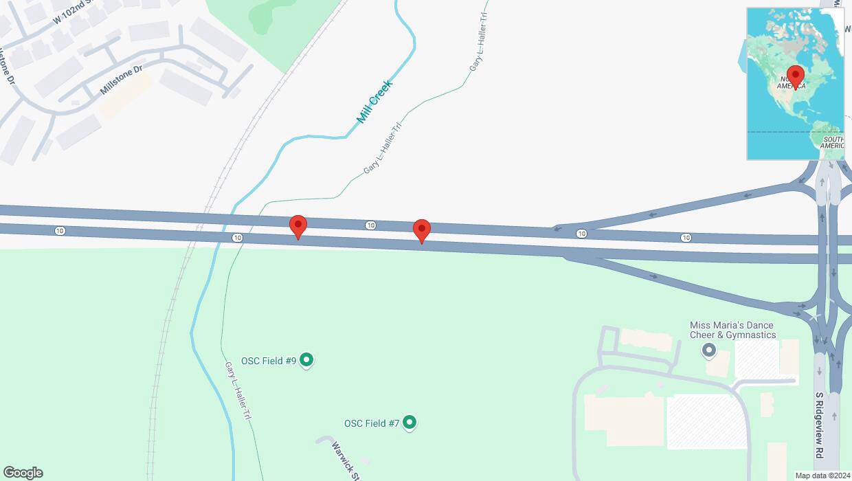 A detailed map that shows the affected road due to 'Broken down vehicle on eastbound K-10 in Lenexa' on October 15th at 6:52 p.m.