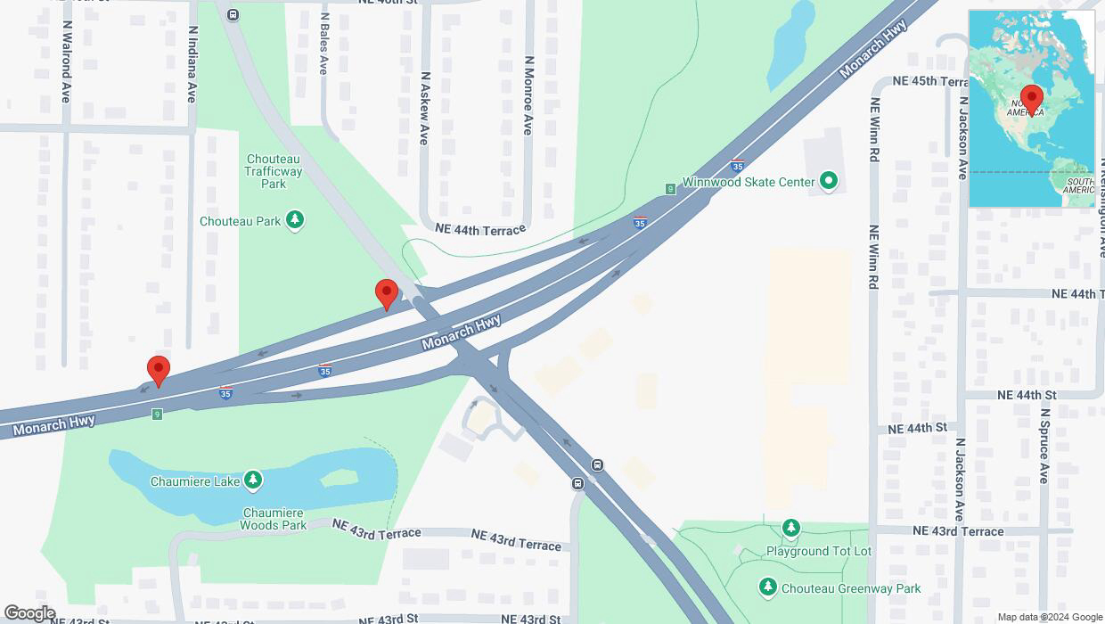 A detailed map that shows the affected road due to 'Broken down vehicle on the Monarch Highway in Kansas City' on October 16th at 2:34 p.m.