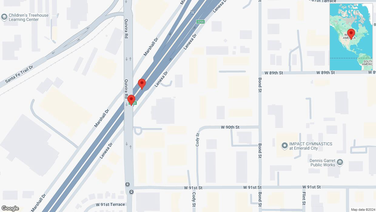 A detailed map that shows the affected road due to 'Broken down vehicle on eastbound I-35 in Overland Park' on October 16th at 4:10 p.m.