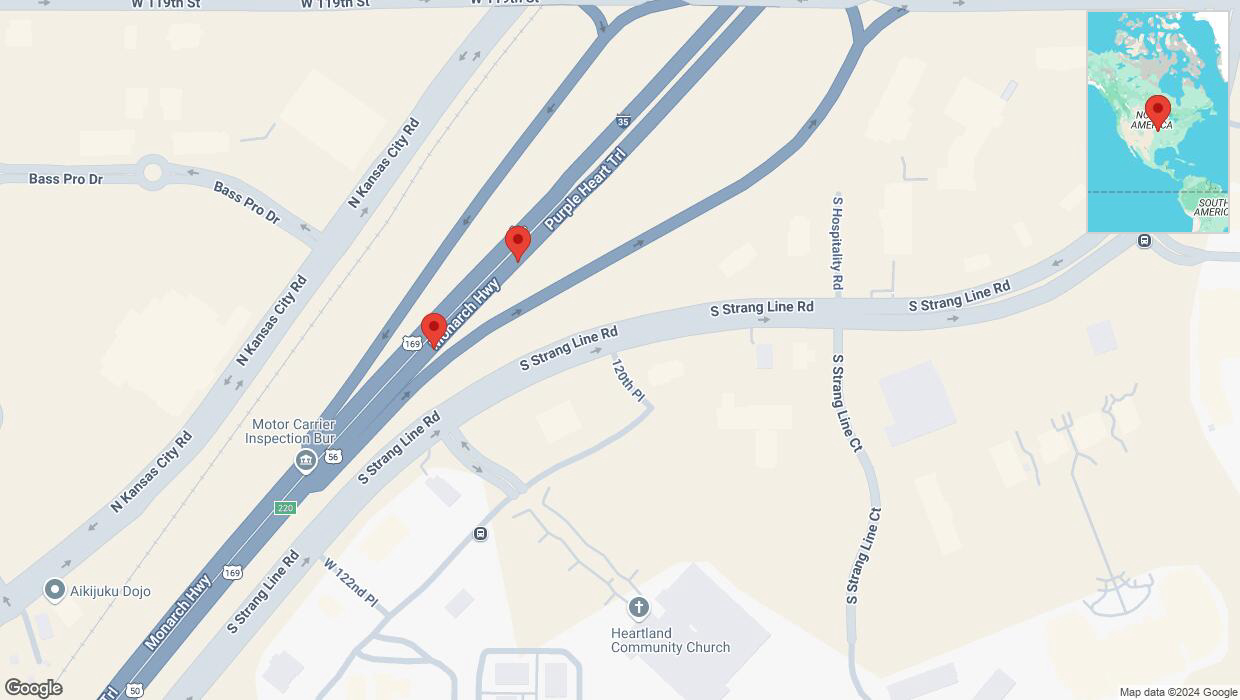 A detailed map that shows the affected road due to 'Warning: Crash on eastbound I-35 in Olathe' on October 17th at 5:46 p.m.