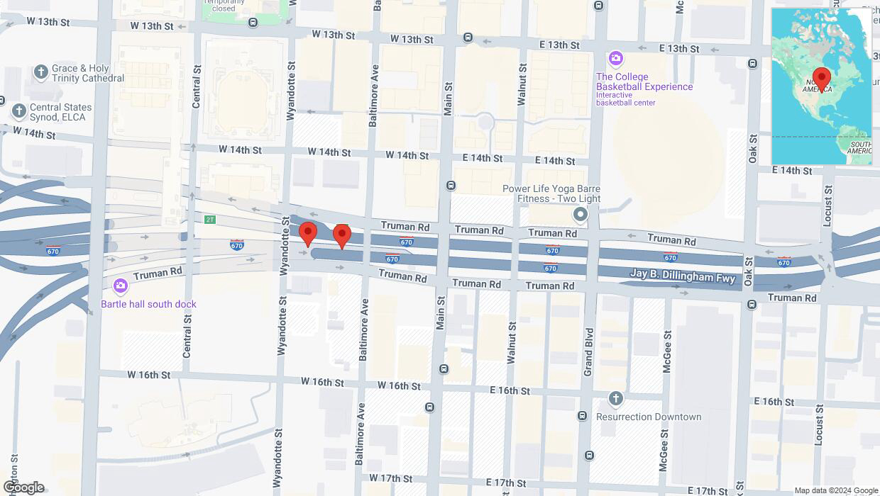 A detailed map that shows the affected road due to 'Broken down vehicle on eastbound I-670 in Kansas City' on October 17th at 7:04 p.m.