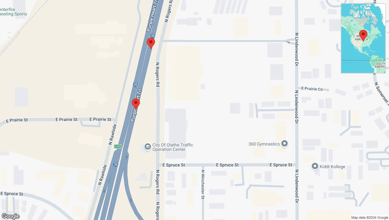 A detailed map that shows the affected road due to 'Warning: Crash on eastbound I-35 in Olathe' on October 18th at 4:04 p.m.