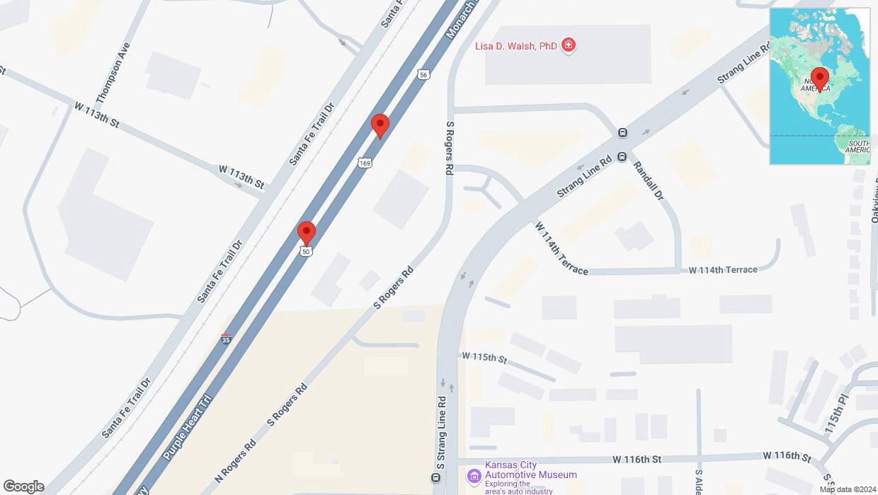 A detailed map that shows the affected road due to 'Broken down vehicle on eastbound I-35 in Olathe' on October 18th at 4:22 p.m.