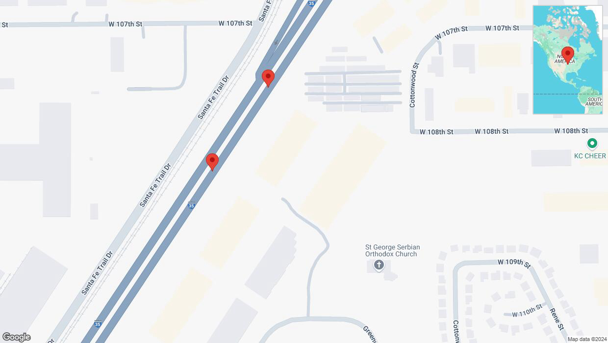 A detailed map that shows the affected road due to 'Broken down vehicle on eastbound I-35 in Lenexa' on October 19th at 12:50 p.m.